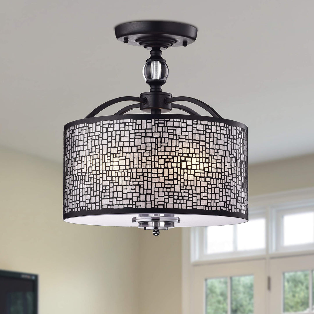 3-Light Semi Flush Mount Black Modern Contemporary Metal