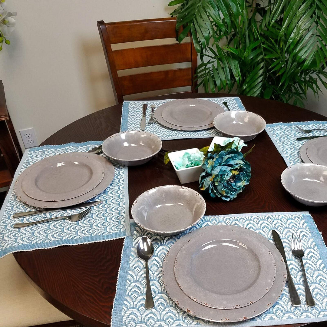 12 Piece Dinnerware Set in Grey Look Decal Solid Casual Round Medium - Diamond Home USA