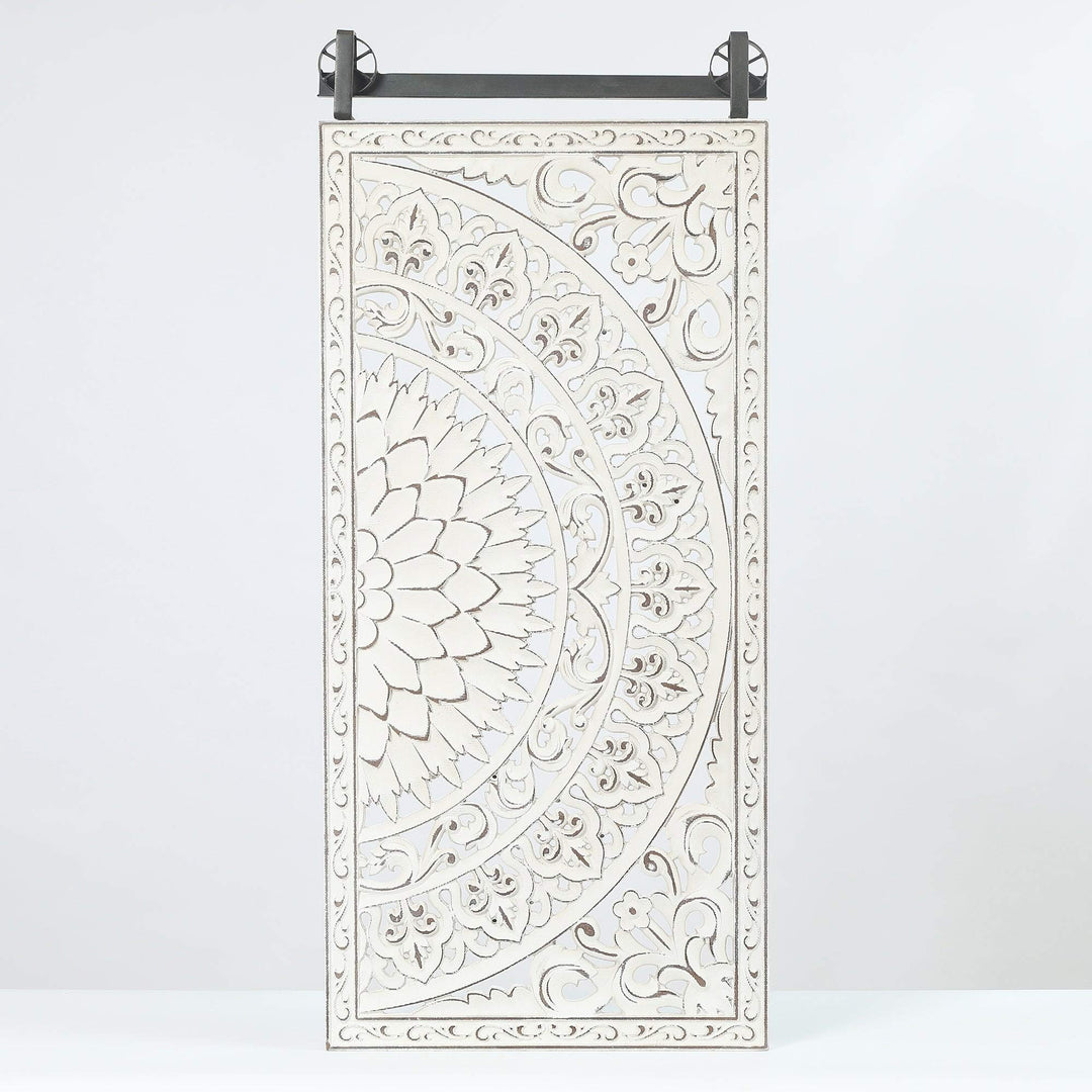 Set of 2 Decorative Carved Floral-Patterned MDF Wall Panel White ShabChic