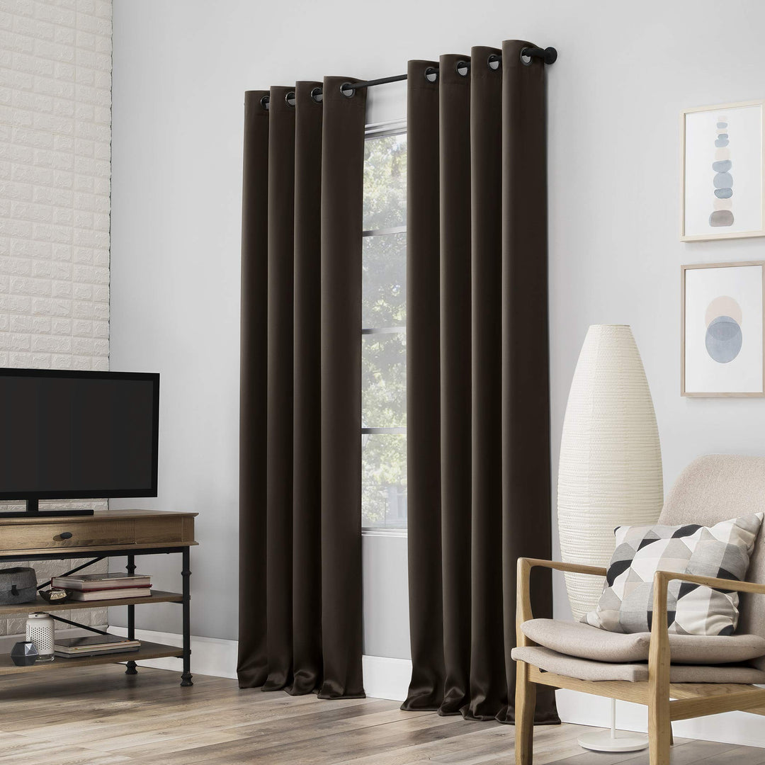 Sun Zero Nordic Theater Grade Extreme 100% Blackout Grommet Curtain Single Panel 52 x 84 - Deep Chocolate