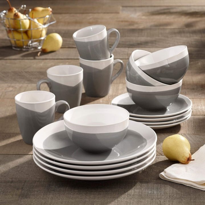 Charcoal Stoneware 16-Piece Dinnerware Set Grey Solid Casual Round 16 Piece