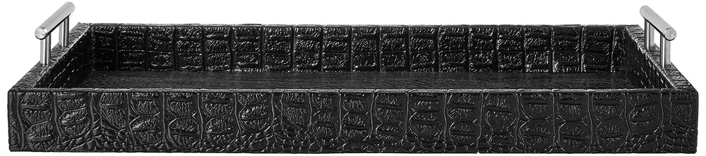 American Atelier Alligator Leather Serving Tray with Metal Handles Black Large - Diamond Home USA