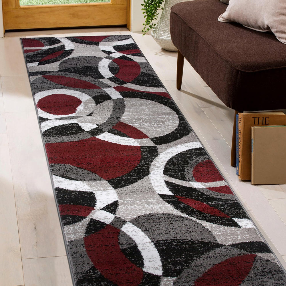 Rugshop Contemporary Abstract Circles Perfect for high Traffic Areas of Your 2'x10' Runner - Red