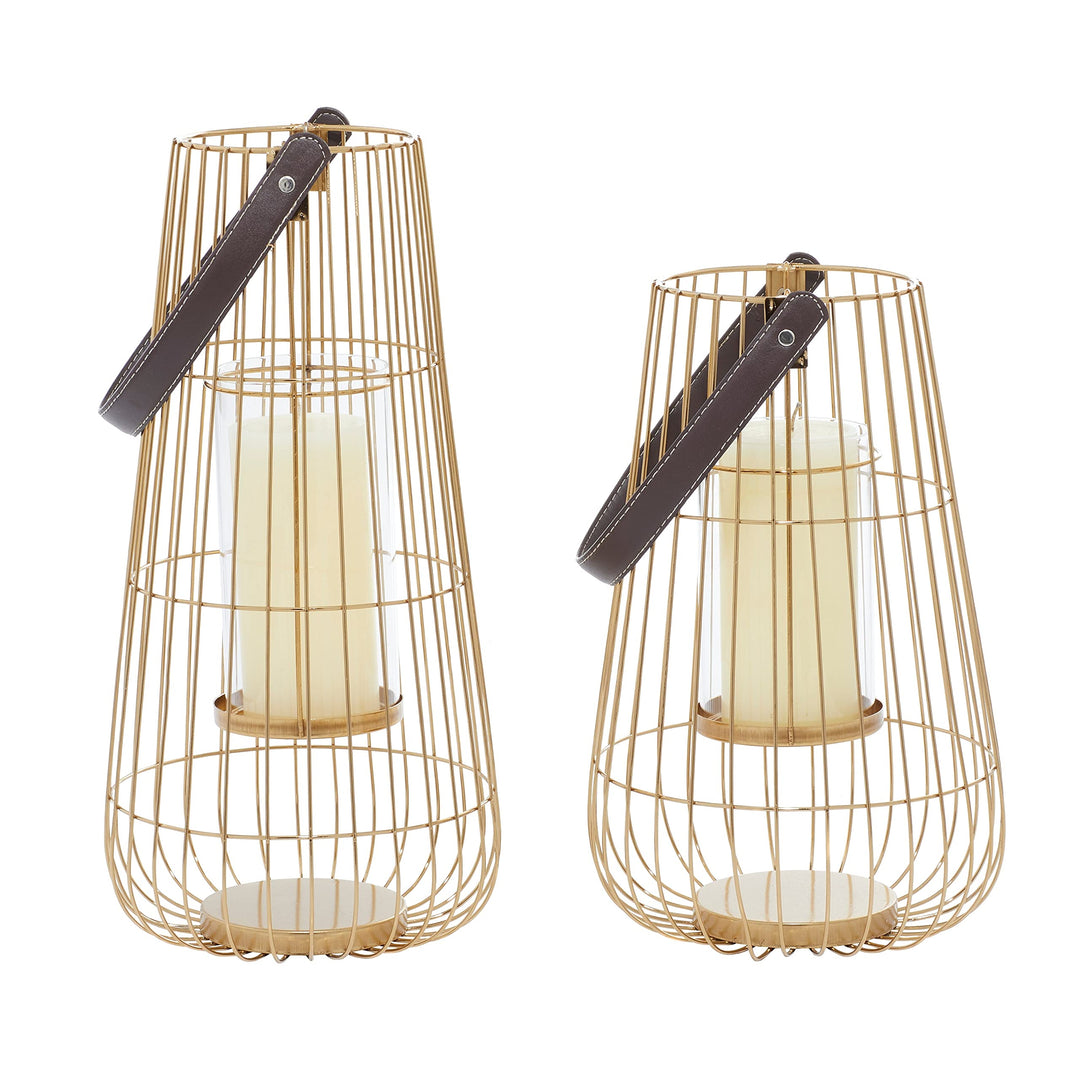 Gold Iron Contemporary Lantern (Set of 2) 8 X 16 Modern