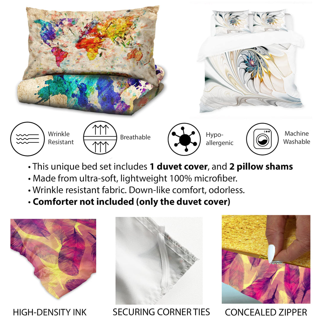 Designart White Stained Glass Floral Art-Modern & Contemporary Duvet Cover King