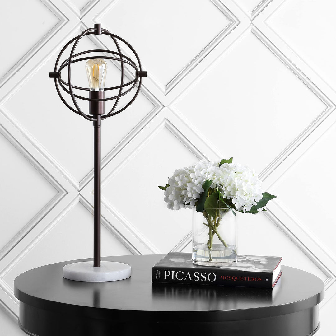 Caged 26.5" Bulb Metal/Marble Modern Led Table Lamp Oil Rubbed Bronze Black