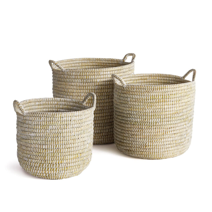 Rd Baskets W/hndles St/3 White Wicker