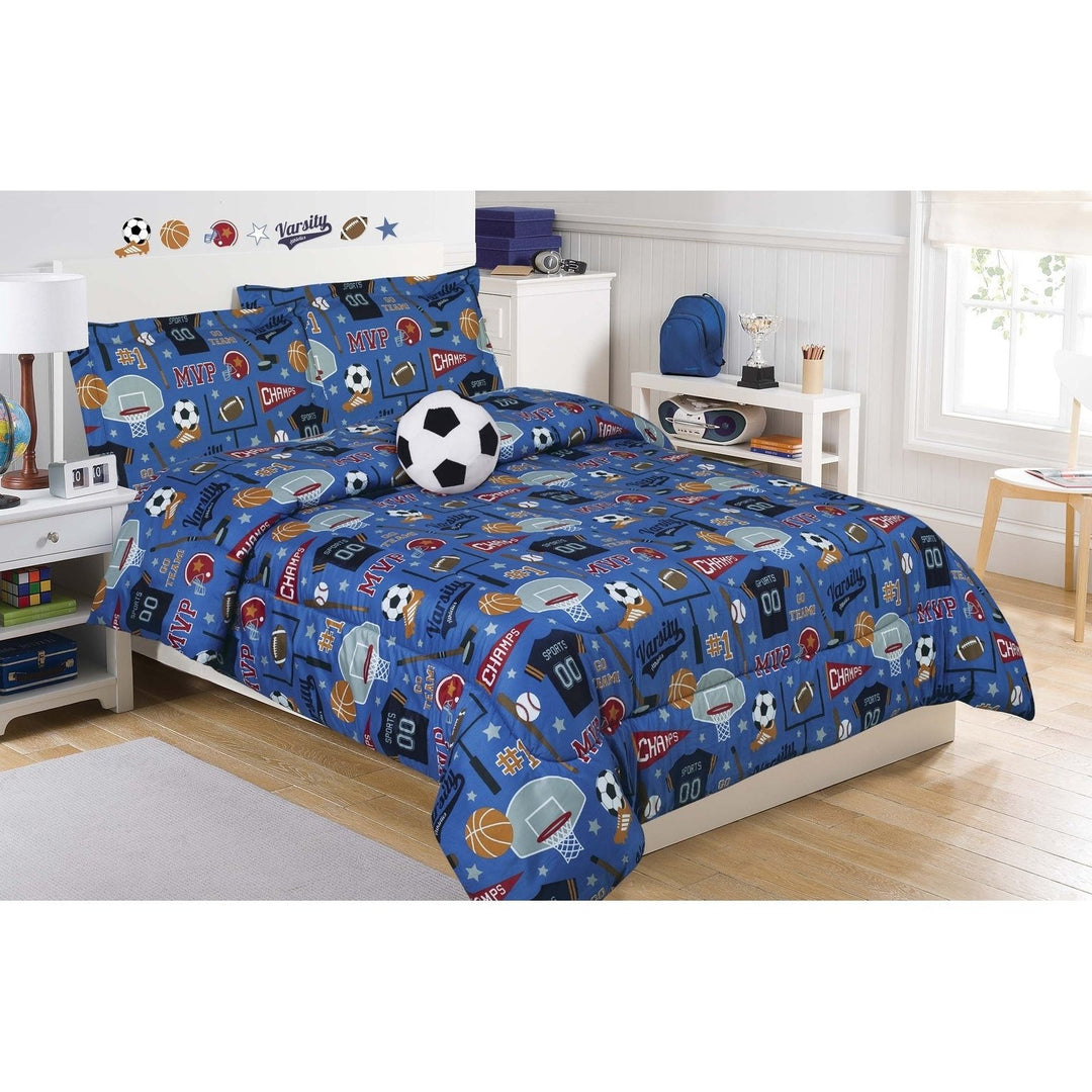 Team Sport 3-Piece Comforter Set Sports Bedding Collegiate Teen Boys Double