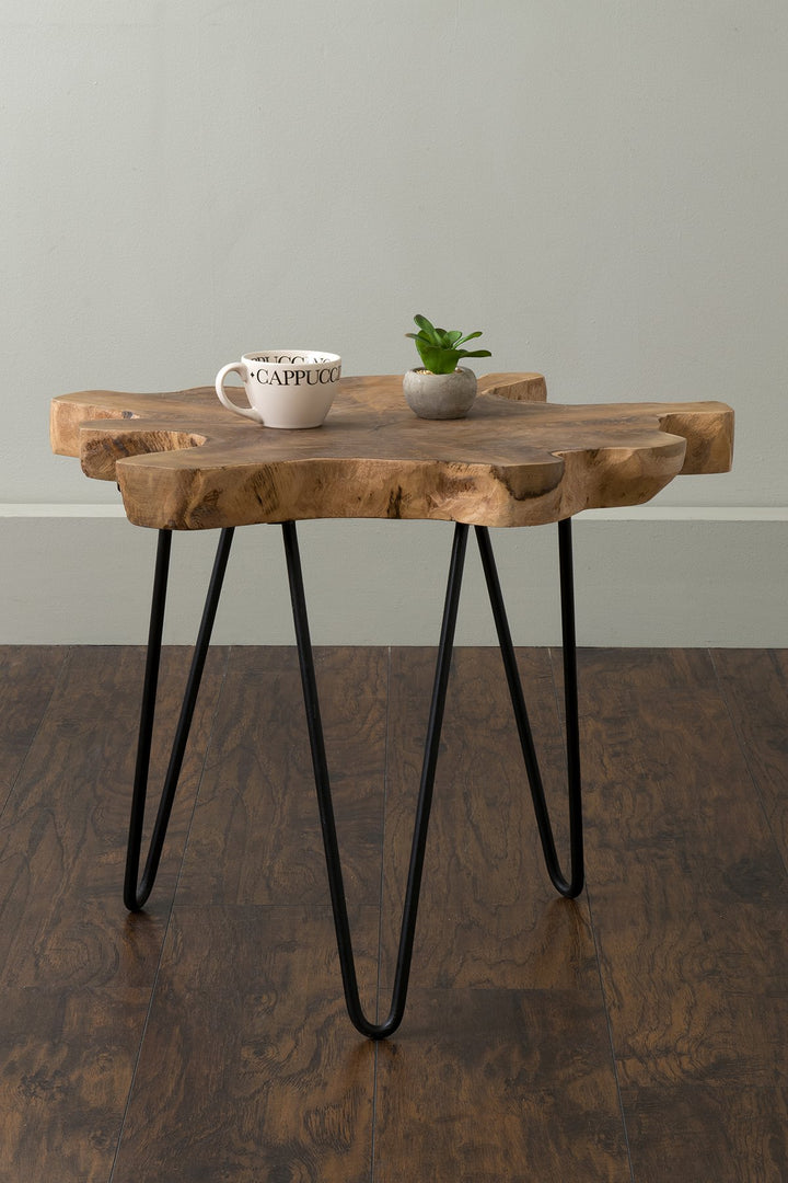 EAST at MAIN Lovilla Brown Round Teakwood Accent End Table (23x20x20)