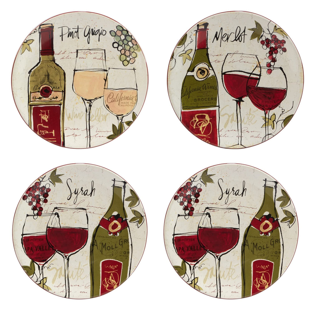 Wine Country 9" Salad/dessert Plates Set Of 4 2 Assorted Designs X 1" Beige