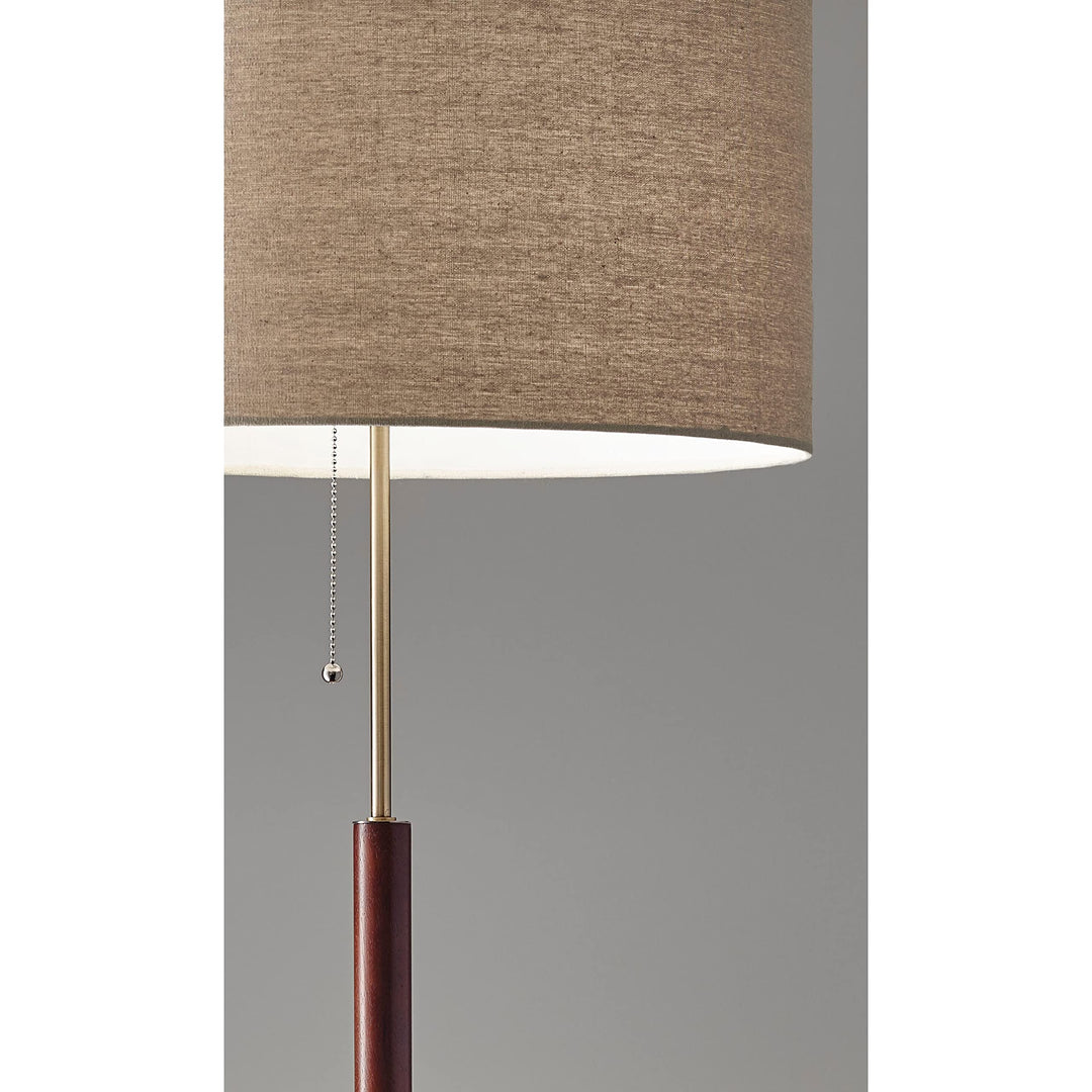 Walnut and Antique Brass Floor Lamp Brown Mid-Century Modern Contemporary