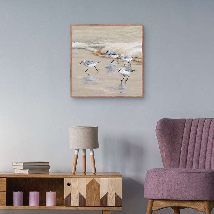 Sandpiper Beach I Amber Studio Arts Framed Canvas Art Print Multi Color