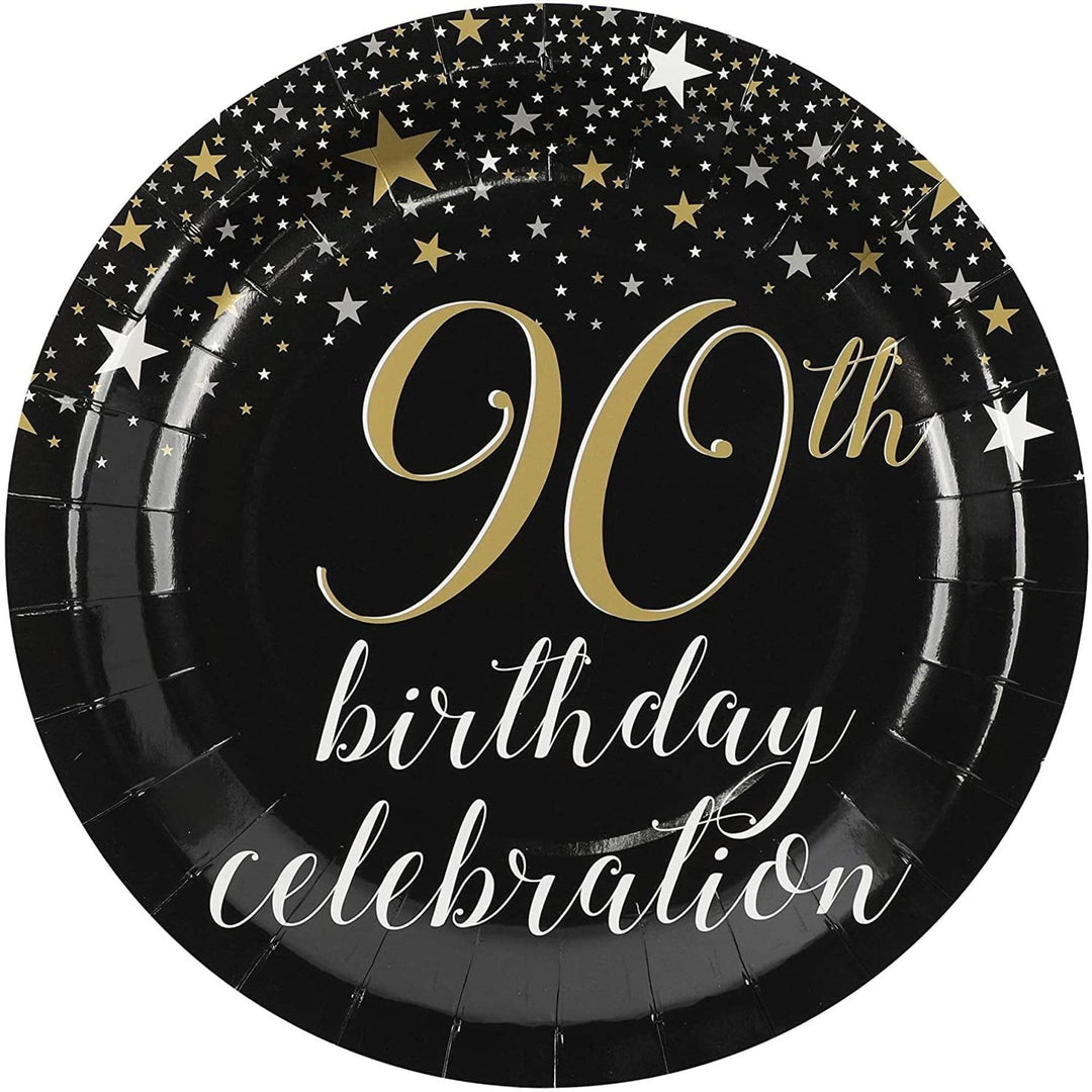 90th Birthday Party Decorations 9 Inch Paper Plates (80-pack) Black Holiday - Diamond Home USA