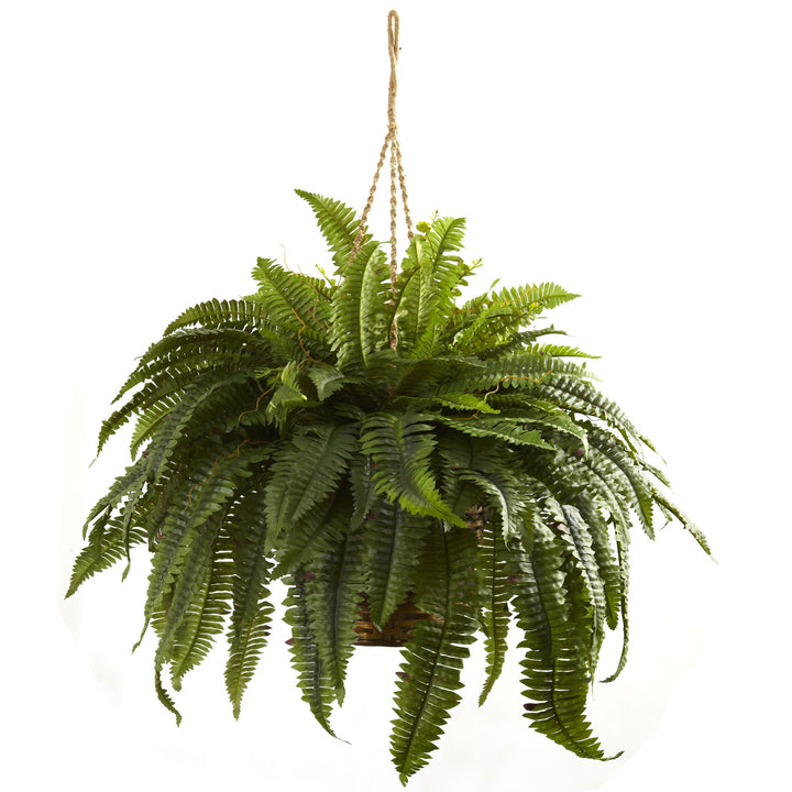 Nearly Natural 6788 Double Giant Boston Fern Hanging Basket Green