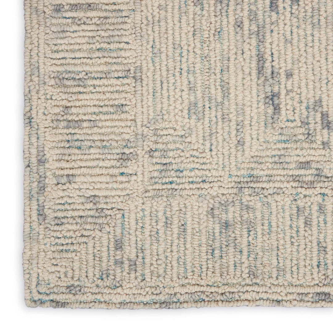 Nourison Vail Geometric Ivory/Grey/Teal 2'3" x 7'6" Area -Rug Easy -Cleaning Non