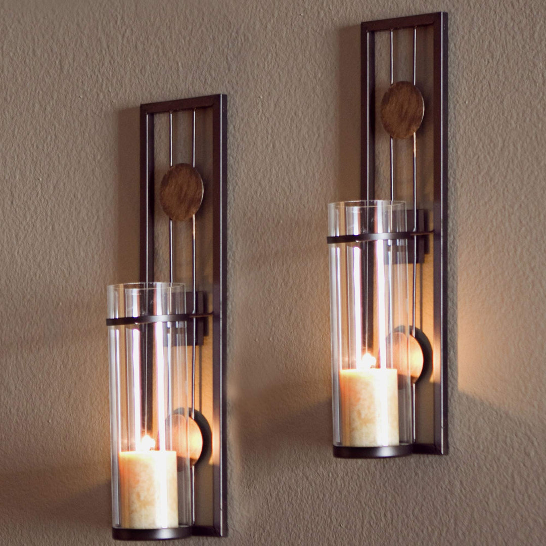 Contemporary 2-Piece Metal Candle Sconce Set Clear Modern Iron