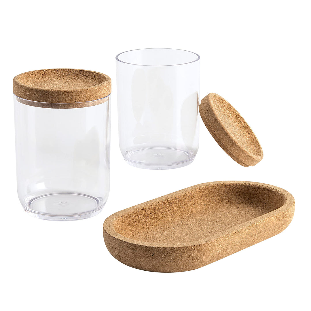 Canister with Cork Tray Set Brown Nature Casual Plastic Multi-Size