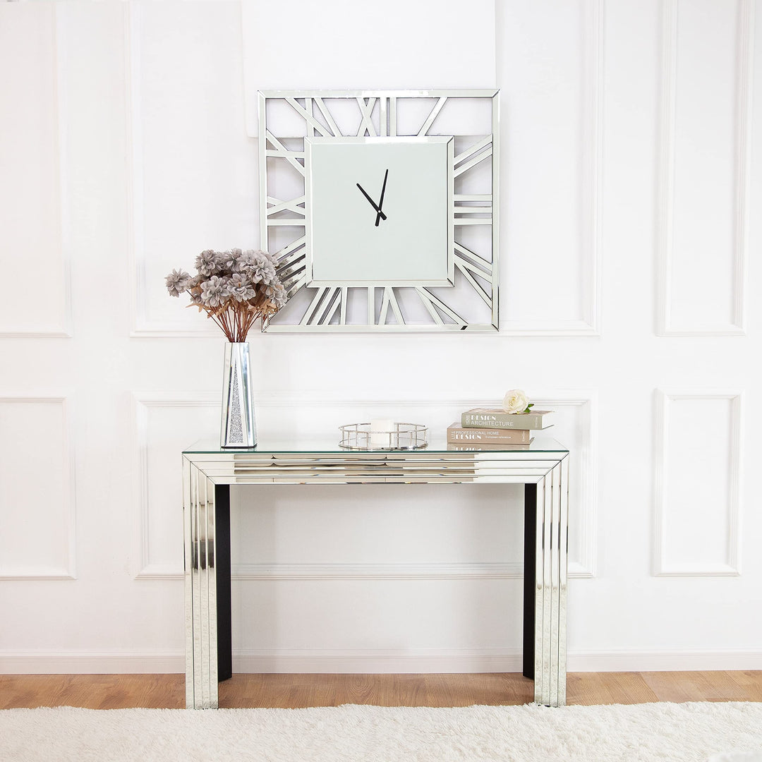 Mirrored Console Table Silver Entryway Clear Glam Contemporary Rectangular Glass