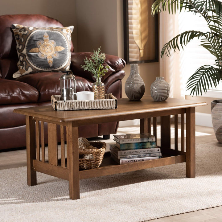 Traditional Transitional Mission Style Coffee Table Brown Rectangle Wood