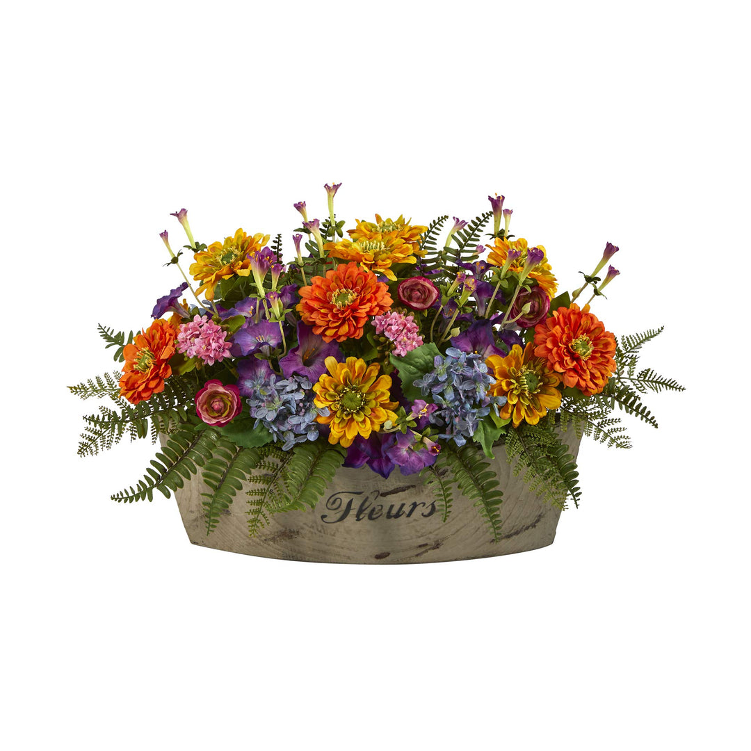 Nearly Natural 18in. Mixed Flowers Artificial Arrangement in Decorative Vase