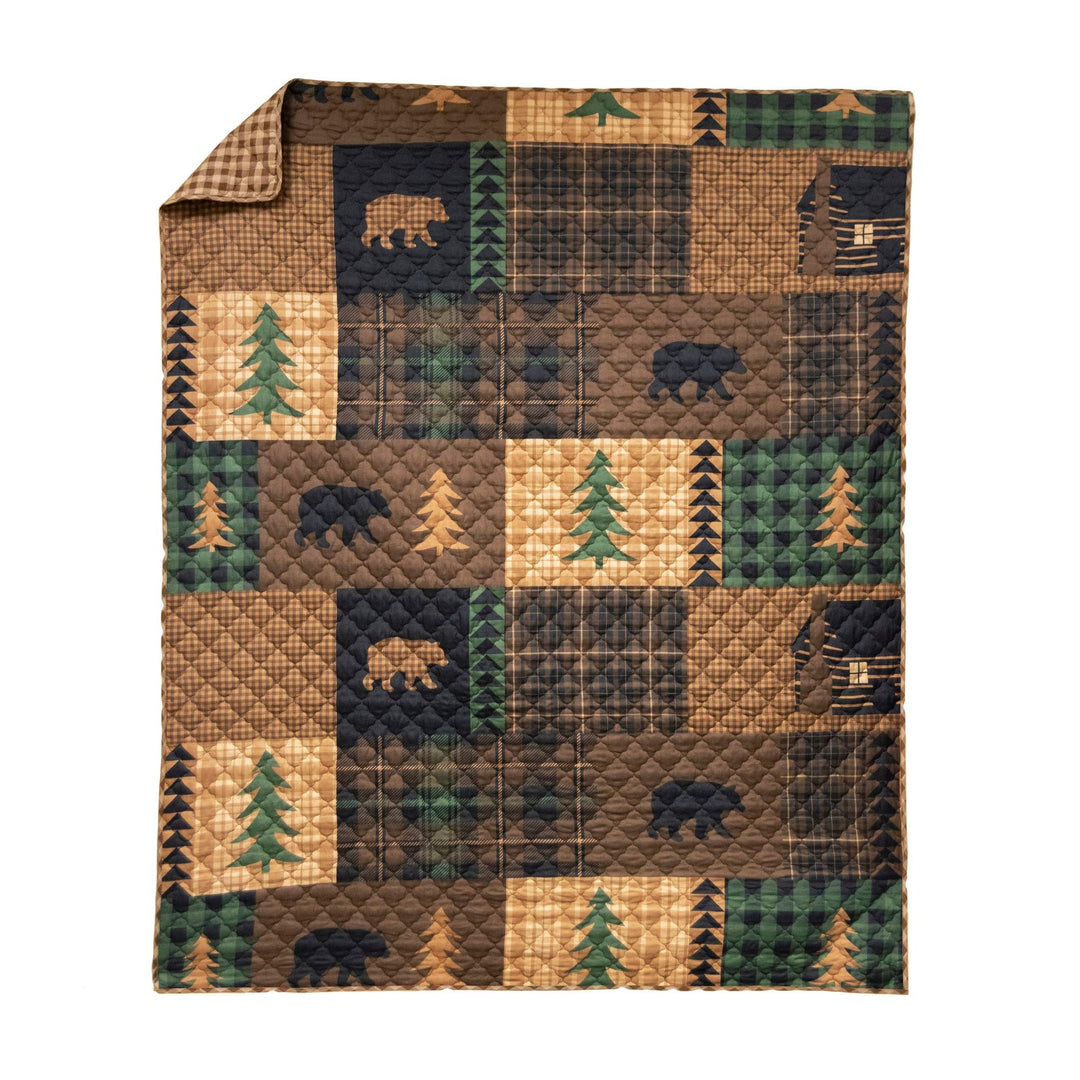 Your LifeDesign/Look Brown Bear Cabin Throw Black Patchwork Plaid Lodge Rustic