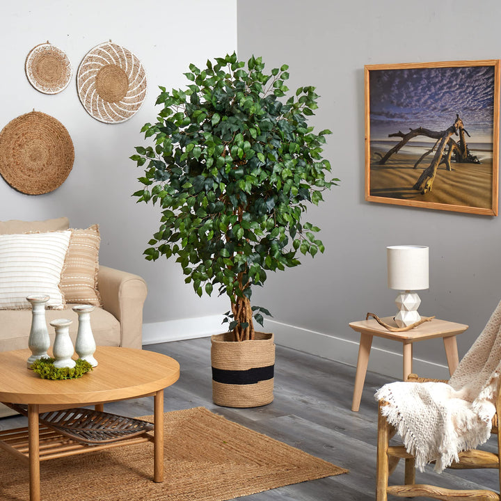 Nearly Natural 5.5ft. Palace Ficus Artificial Tree in Handmade Natural Cotton