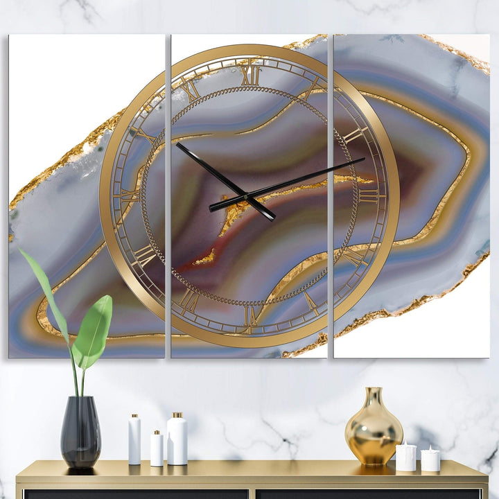 Golden Core Agate' Oversized Fashion Wall Clock - 3 Panels 36 in. Wide X 28 High