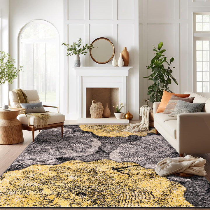 Rugshop Contemporary Floral Design Non Shedding Soft Ideal for Living room 7' 10" x 10' - Yellow