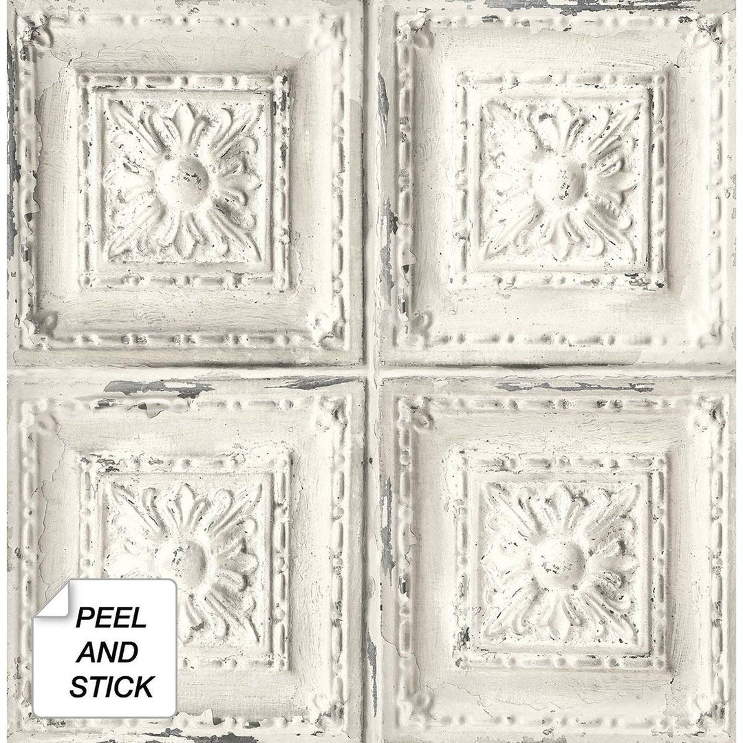 Distressed Tin Tile Peel and Stick Removable Wallpaper - 20.5 in. W X 18 Ft. L