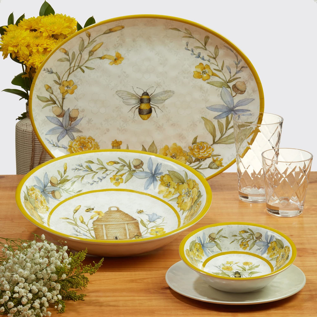 Bee Sweet 12-piece Dinnerware Set Service For 4 Multi Color Off/White Yellow