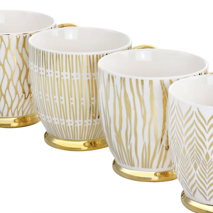 Gold 4 Piece 16.7oz Electroplated Fine Ceramic Mug Set Stripe Formal Round