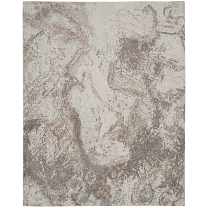 Nourison Elation Abstract Ivory Grey 9' x 12' Area -rug Easy -cleaning Non 9' x 12' - Ivory Grey