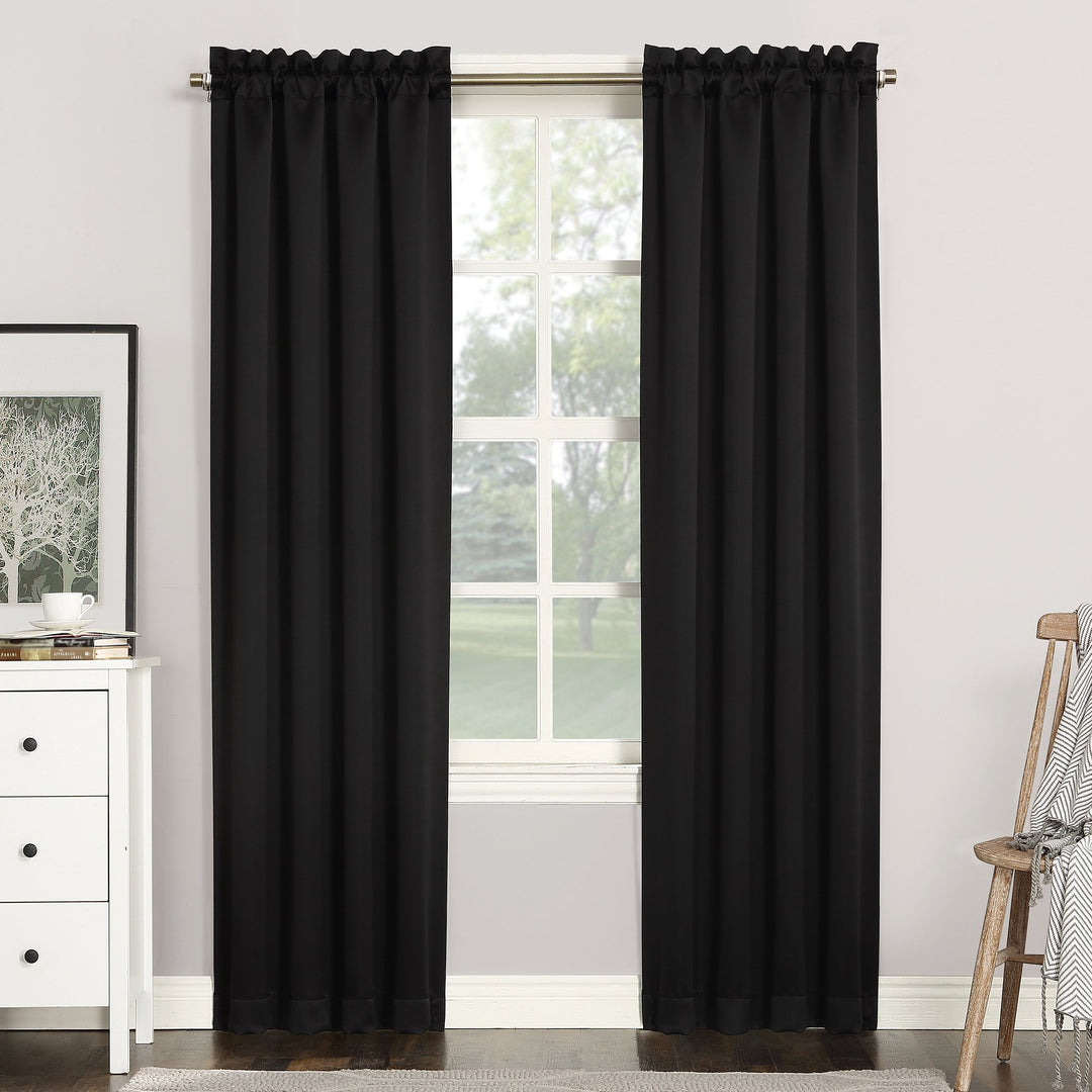 Sun Zero Easton Energy Saving Blackout Rod Pocket Curtain Panel 40" x 84" Black 40x84 - Black