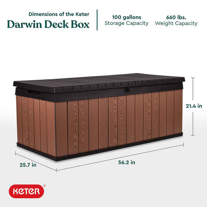 Keter Darwin 100 Gallon Resin Large Deck Box - Organization and Storage for