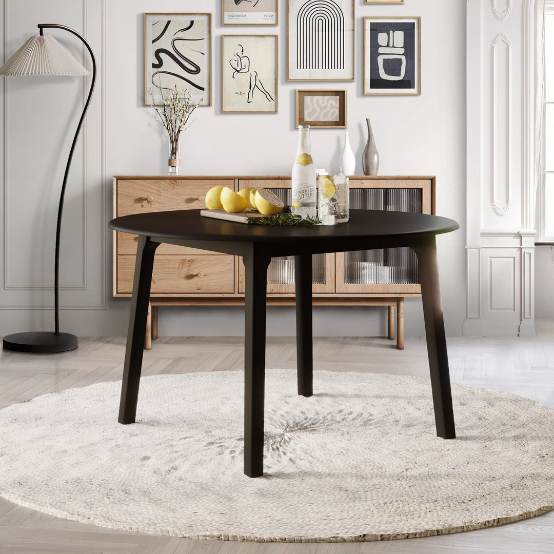 Transitional Drop-Leaf Dining Table Black Farmhouse Round Wood Finish