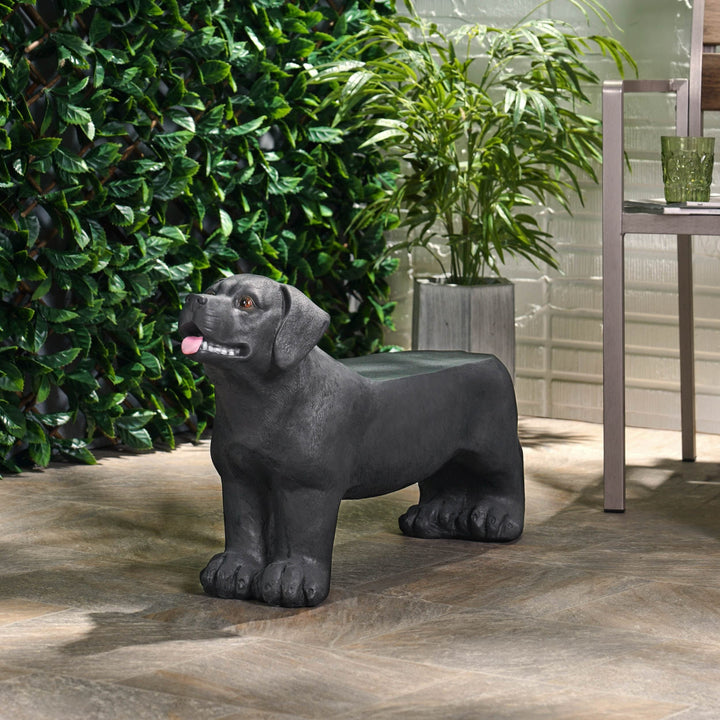 Outdoor Cast Stone Labrador Dog Garden Bench Black Modern Contemporary Concrete