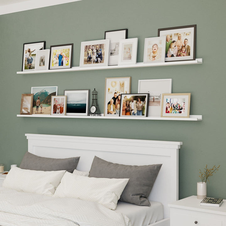 Denver Picture Ledges Photo Display Shelves for Wall 84" White Set of 2 MDF