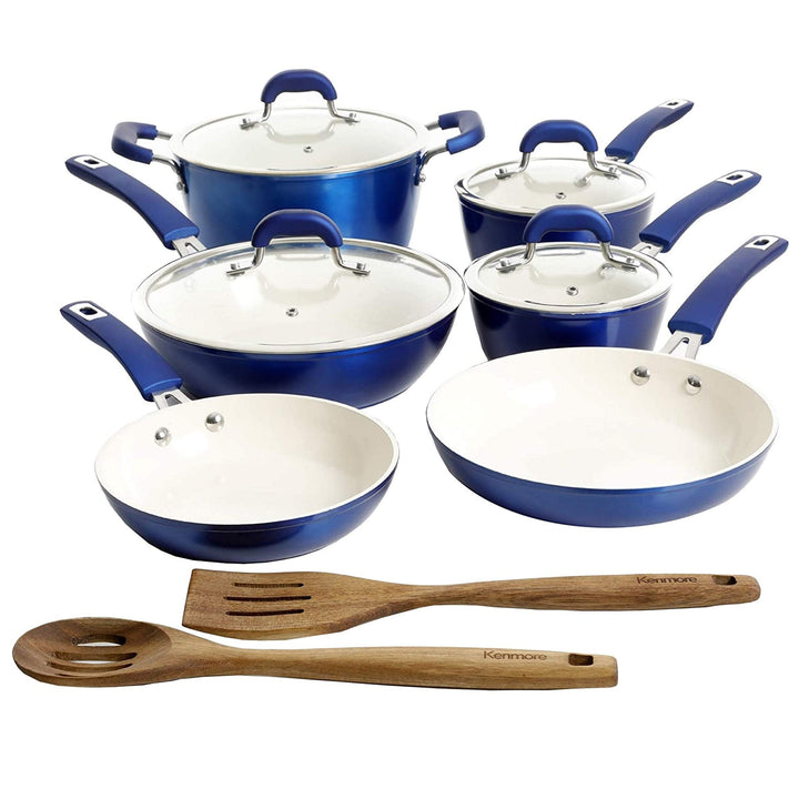 Ceramic Coated Nonstick Cookware Set- Blue 12 Piece Induction Safe