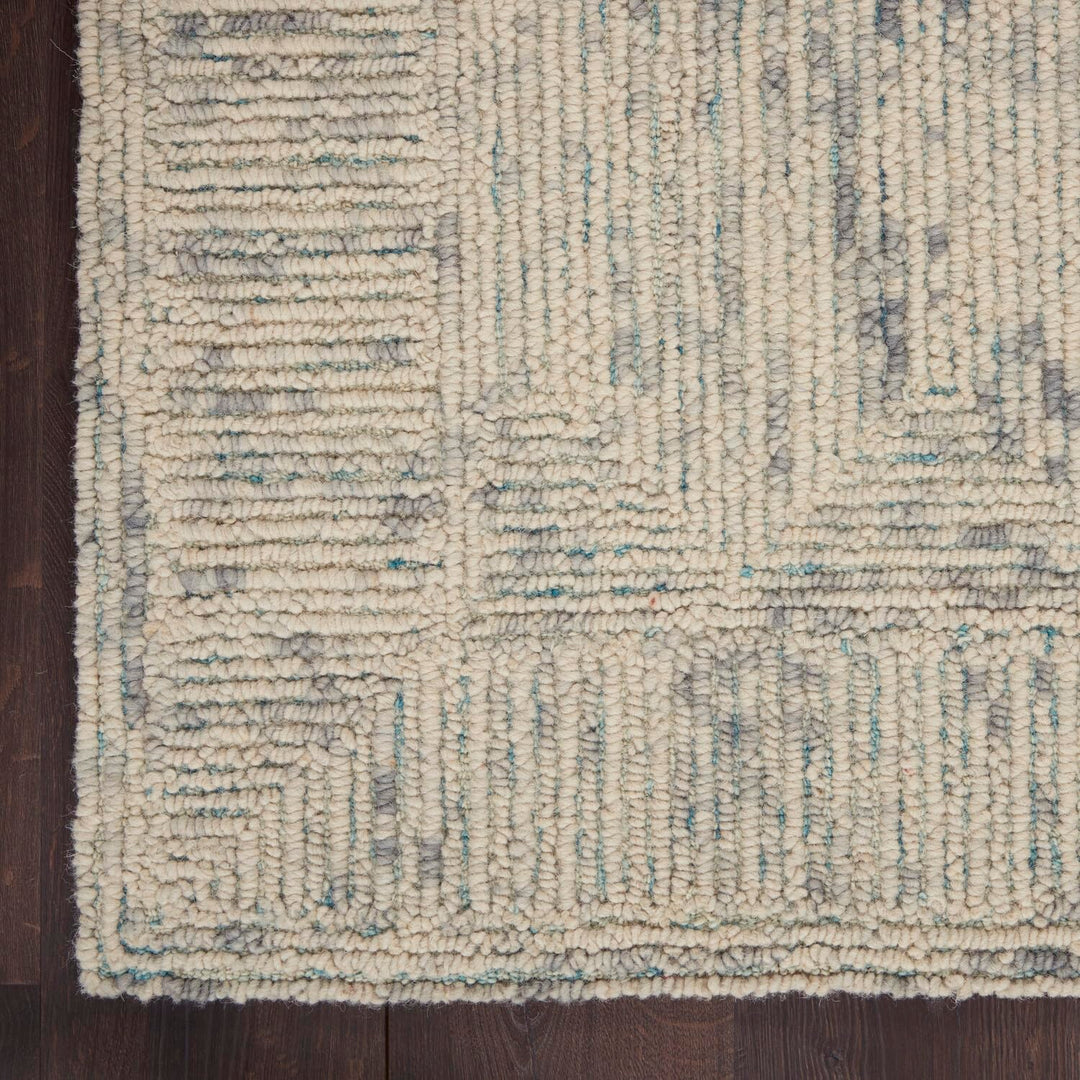 Nourison Vail Geometric Ivory/Grey/Teal 2'3" x 7'6" Area -Rug Easy -Cleaning Non