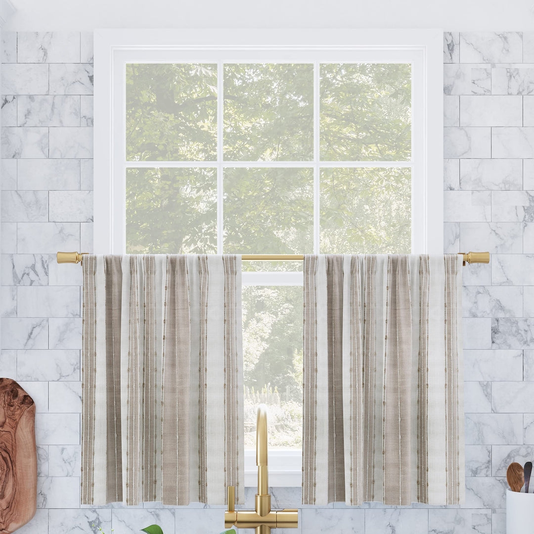 Archaeo Slub Texture Stripe Cotton Cafe Curtain Pair 52" x 45" Linen/White Linen/White - 52" x 45"