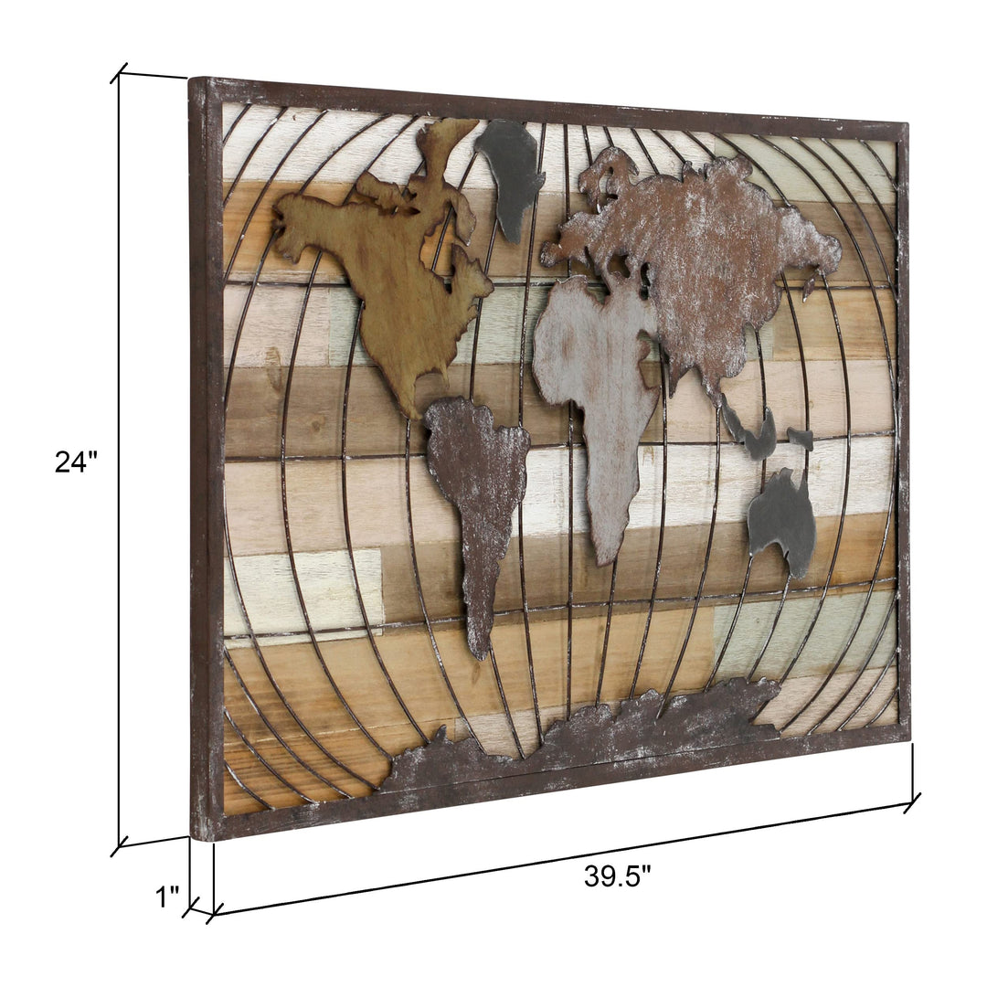 Aspire Décor Marco World Map Wall Decor Brown - Diamond Home USA