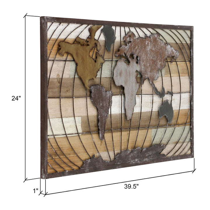 Aspire Décor Marco World Map Wall Decor Brown - Diamond Home USA