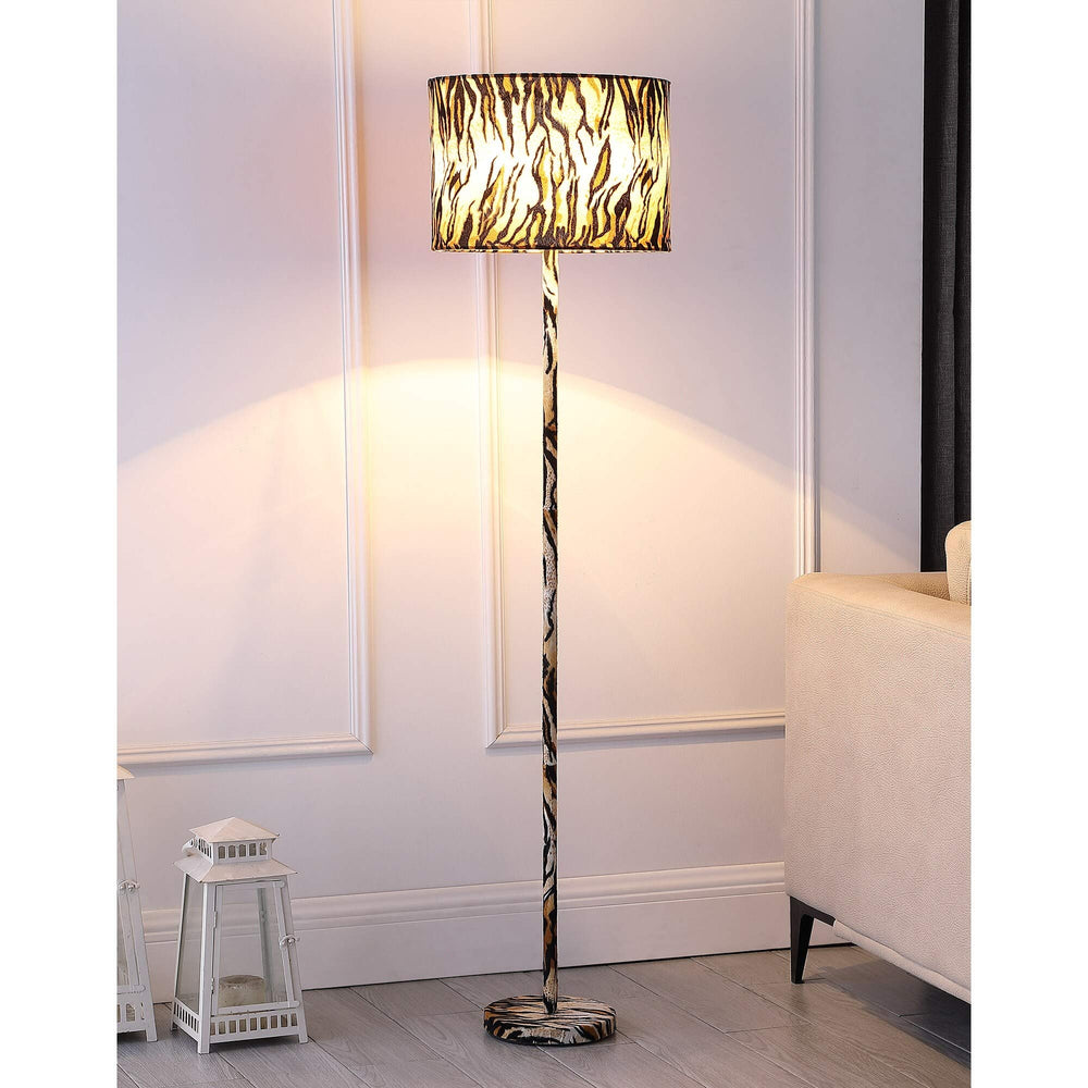 59 in. Suede Tiger Print Floor Lamp Orange Modern Contemporary - Diamond Home USA