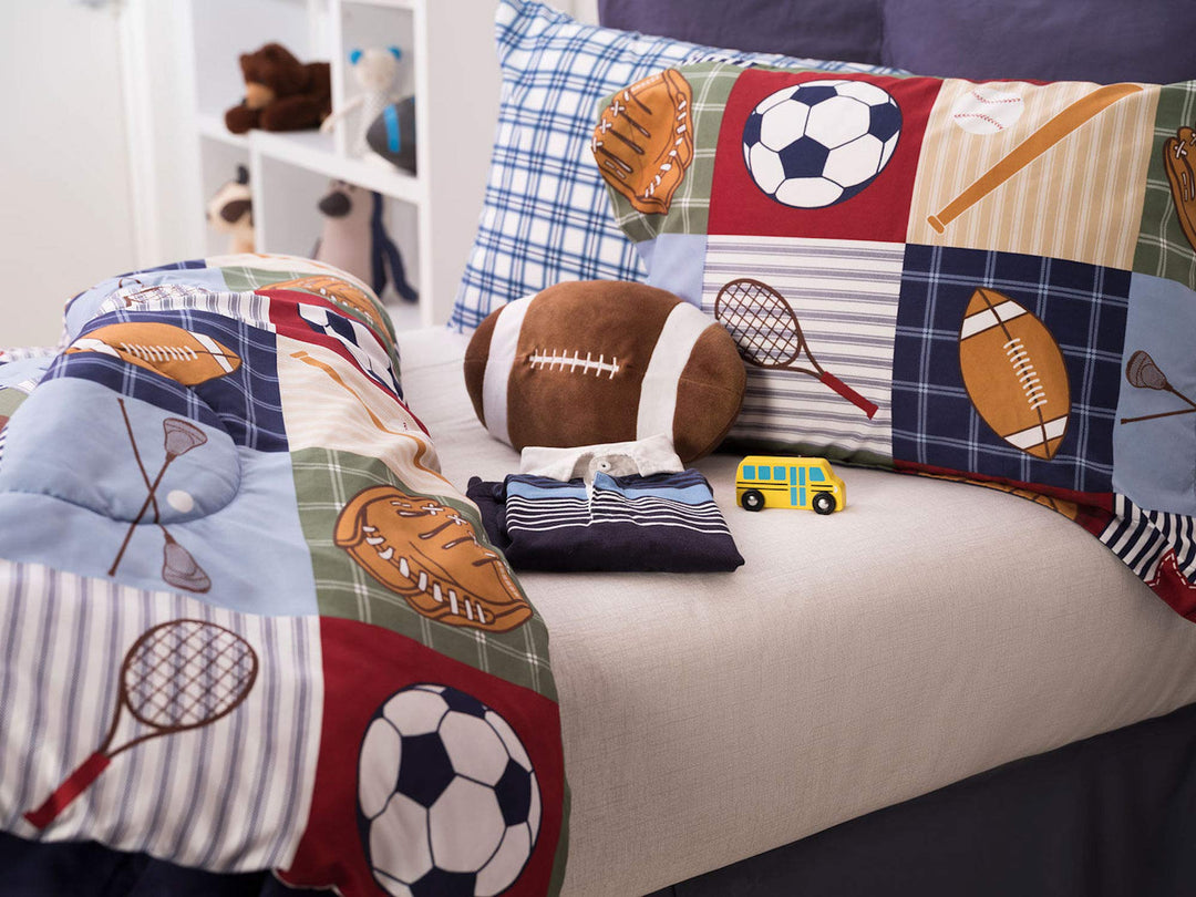 Team Sport 3-Piece Comforter Set Sports Bedding Collegiate Teen Boys Double 3 Piece - Twin Size