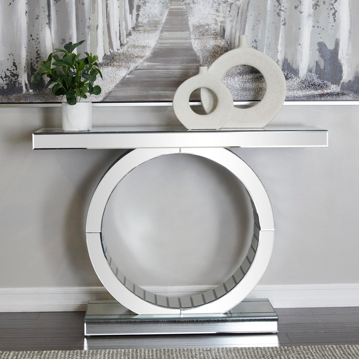 Silver Glass Mirrored Console Table Glam