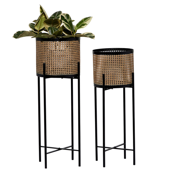 Metal Indoor Planters with Stand Set of 2 No Drainage Holes Brown and Black 11 X