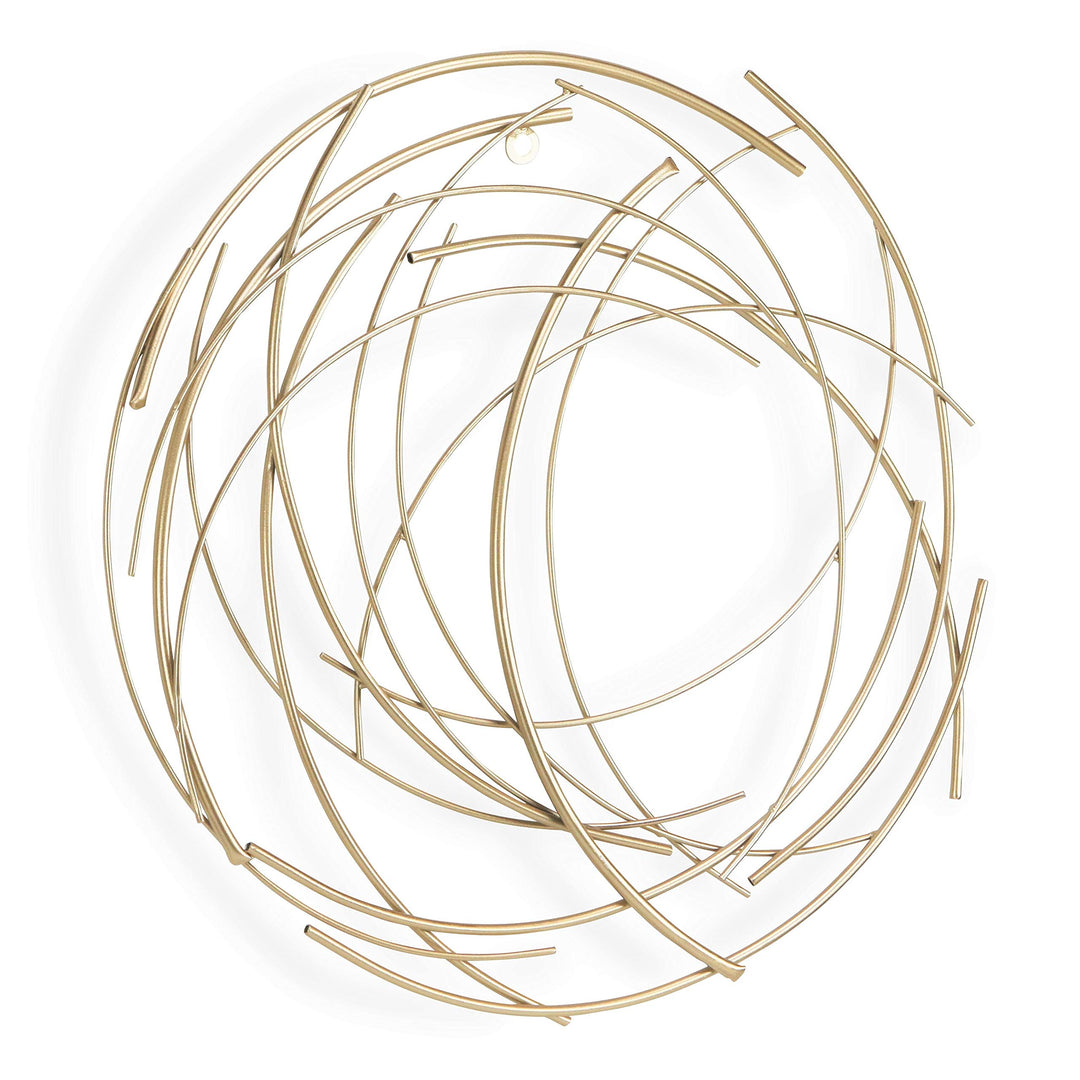 Gold Metal Abstract Round Hanging Wall Art Modern Contemporary Includes Hardware