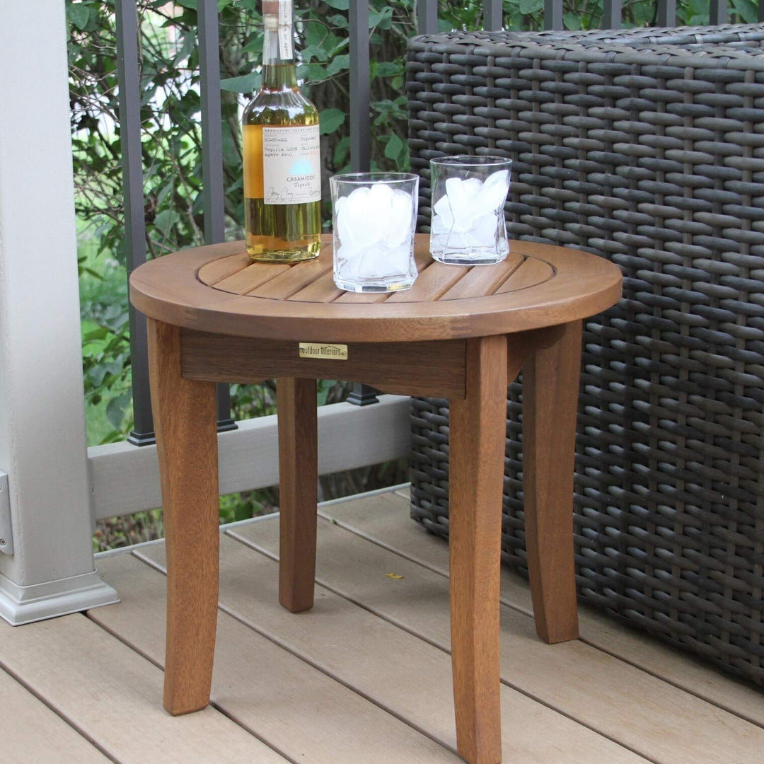 Round Eucalyptus End Table Brown Traditional Stained