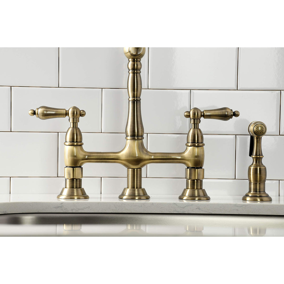 Kingston Brass Heritage Bridge Kitchen Faucet with Brass Sprayer