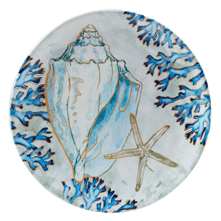 Shells 8.5-inch SaladDessert Plates Set of 4 Blue Gold Grey Coastal Casual